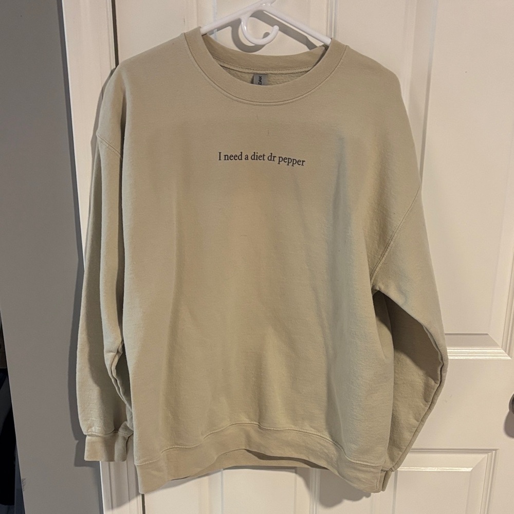 Neutral Beige Graphic Crewneck Sweatshirt - 'I need a diet dr pepper'